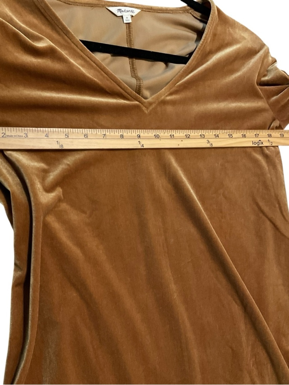 Madewell Velvet V-Neck Shift Dress Tan Long Sleeve Mini Dress Size M - Picture 8 of 8
